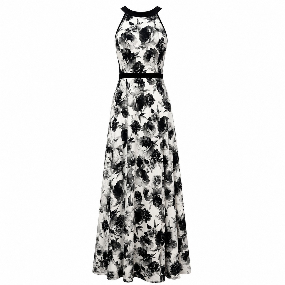 Dark Romantic Black Floral Maxi Dress Size 15 Old Hollywood Formal Coquette